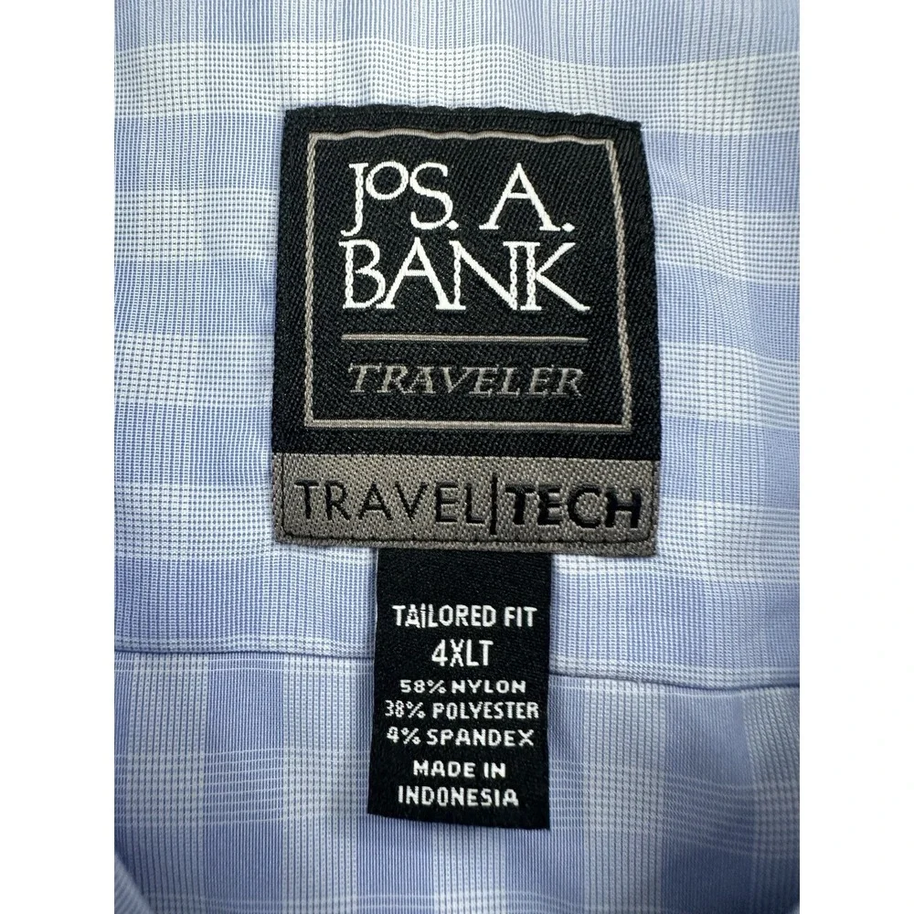 Jos A Bank Shirt Mens 4XLT Blue White Tailored Fit Travel Tech Performance New